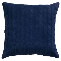 Cable Knit Wooden Button Closure Pillow in Navy