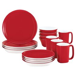 Rachael Ray Round & Square 16 Piece Dinnerware Set in Red