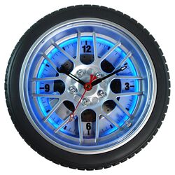 Neon Tire Wall Clock in Blue