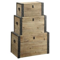 3 Piece Nesting Trunk Set in Natural & Black