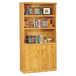 Waterfall Bookcase with Lower Doors in Rubbed Oak