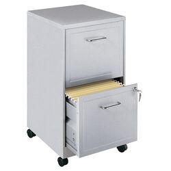 Home Office 2 Drawer Rolling File Cabinet in Silver