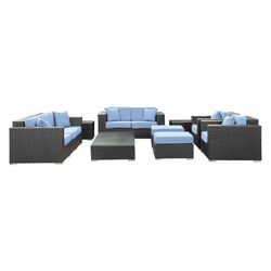 Eclipse 9 Piece Seating Group in Espresso with Light Blue Cushions