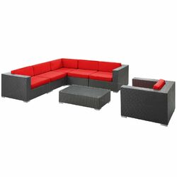 Corona 7 Piece Seating Group in Espresso with Red Cushions