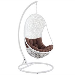 Bestow Porch Swing & Stand in White with Mocha Cushion