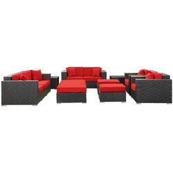 Eclipse 9 Piece Seating Group in Espresso with Red Cushions