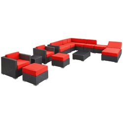 Fusion 12 Piece Seating Group in Espresso with Red Cushions
