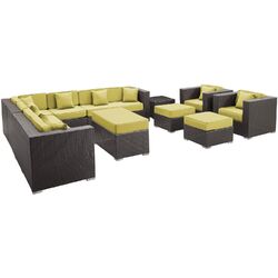 Cohesion 11 Piece Seating Group in Espresso with Peridot Cushions