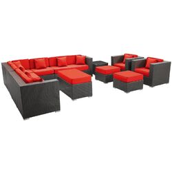 Cohesion 11 Piece Seating Group in Espresso with Red Cushions