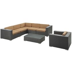Corona 7 Piece Seating Group in Espresso with Mocha Cushions
