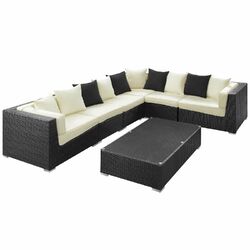 Lambid 7 Piece Seating Group in Espresso with White Cushions