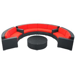 Veranda 5 Piece Seating Group in Espresso with Red Cushions