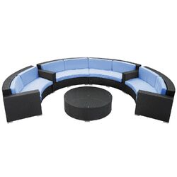 Veranda 5 Piece Seating Group in Espresso with Light Blue Cushions