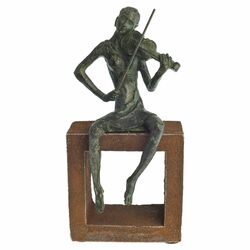 Violin Player Figurine on Rustic Stand