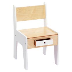 Mini Drawer Kid's Desk Chair in Natural & White
