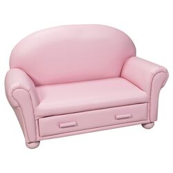 Upholstered Chaise Lounge with Drawer in Light Pink