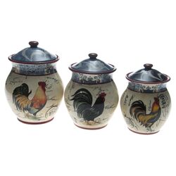 3 Piece Lille Rooster Canister Set in Ivory