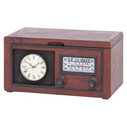 Radio Attached Wood Cabinet with Antique Clock in Cherry