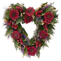 Pink Zinnia Festival Heart Wreath