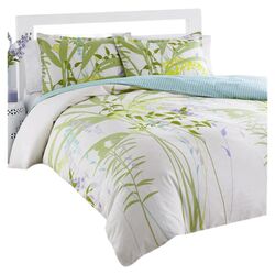 Mixed Floral Mini Duvet Cover Set in White & Green