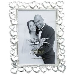 Wedding Open Heart Picture Frame with Crystals in Silver