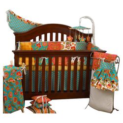 Gypsy 8 Piece Crib Bedding Set in Aqua & Orange