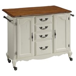 French Countryside Oak Top Kitchen Cart in White