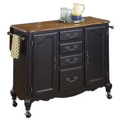 French Countryside Oak Top Kitchen Cart in Black