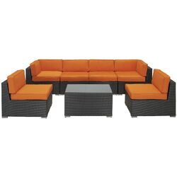 Aero 7 Piece Seating Group in Espresso with Orange Cushions