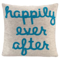 Happily Ever After Pillow in Oatmeal & Turquoise Felt