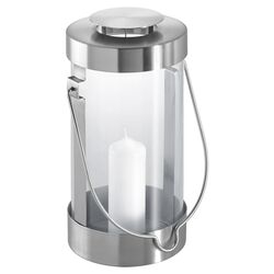 Lumbra Lantern with Candle in Brushed Stainless Steel