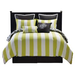 Kennedy Reversible Comforter Set in Lime Green & White