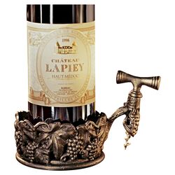 Vineyard's Harvest Wine Bottle Holder with Corkscrew in Cast Iron