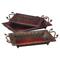 Loft 3 Piece Serving Tray Set in Distressed Red