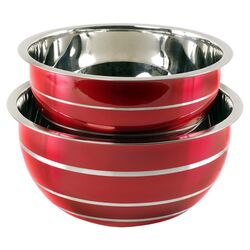 2 Piece Striped Bowl Set in Red & Silver
