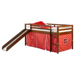Alexander Twin Loft Bed with Red Polka Dot Tent Light Espresso