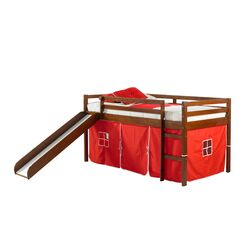 Alexander Twin Loft Bed with Red Tent in Light Espresso