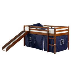 Alexander Twin Loft Bed with Blue Tent in Light Espresso