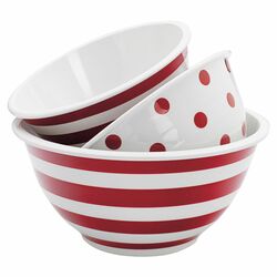 3 Piece Mixing Bowl Set in Red & White (Set of 3)