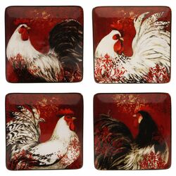 Avignon Rooster Dessert Plate in Red (Set of 4)