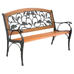 Garden Leaves Cast Iron Park Bench in Copper Rust
