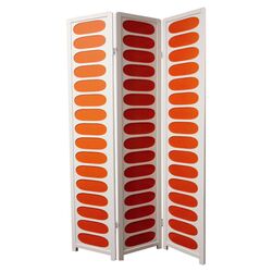 Wooden Screen 3 Panel Room Divider in White & Orange