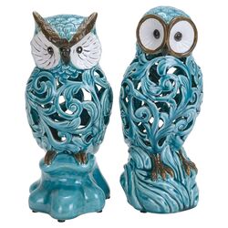 2 Piece Decorative Ceramic Owl Set in Blue