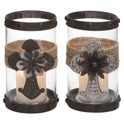 Metal & Glass Candle Holder in Black (Set of 2)