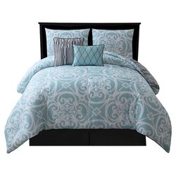 Kennedy 4 Piece King Comforter Set in Light Blue & White II