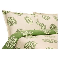 Milena Reversible Duvet Set in Jade & Ivory