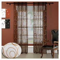 Evelyn Grommet Curtain Panel in Coffee & Gold (Set of 2)