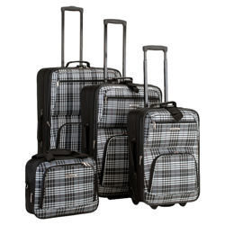 Plaid 4 Piece Luggage Set in Black & White Plaid 4 Piece Luggage Set in Black & White
