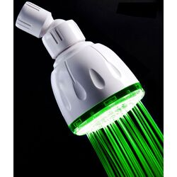 Fixed Green LED Illuminated Shower Head in White