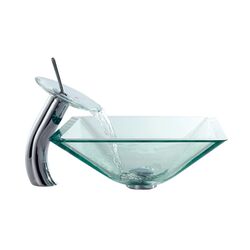 Glass Combinations Aquamarine Sink & Waterfall Faucet in Chrome